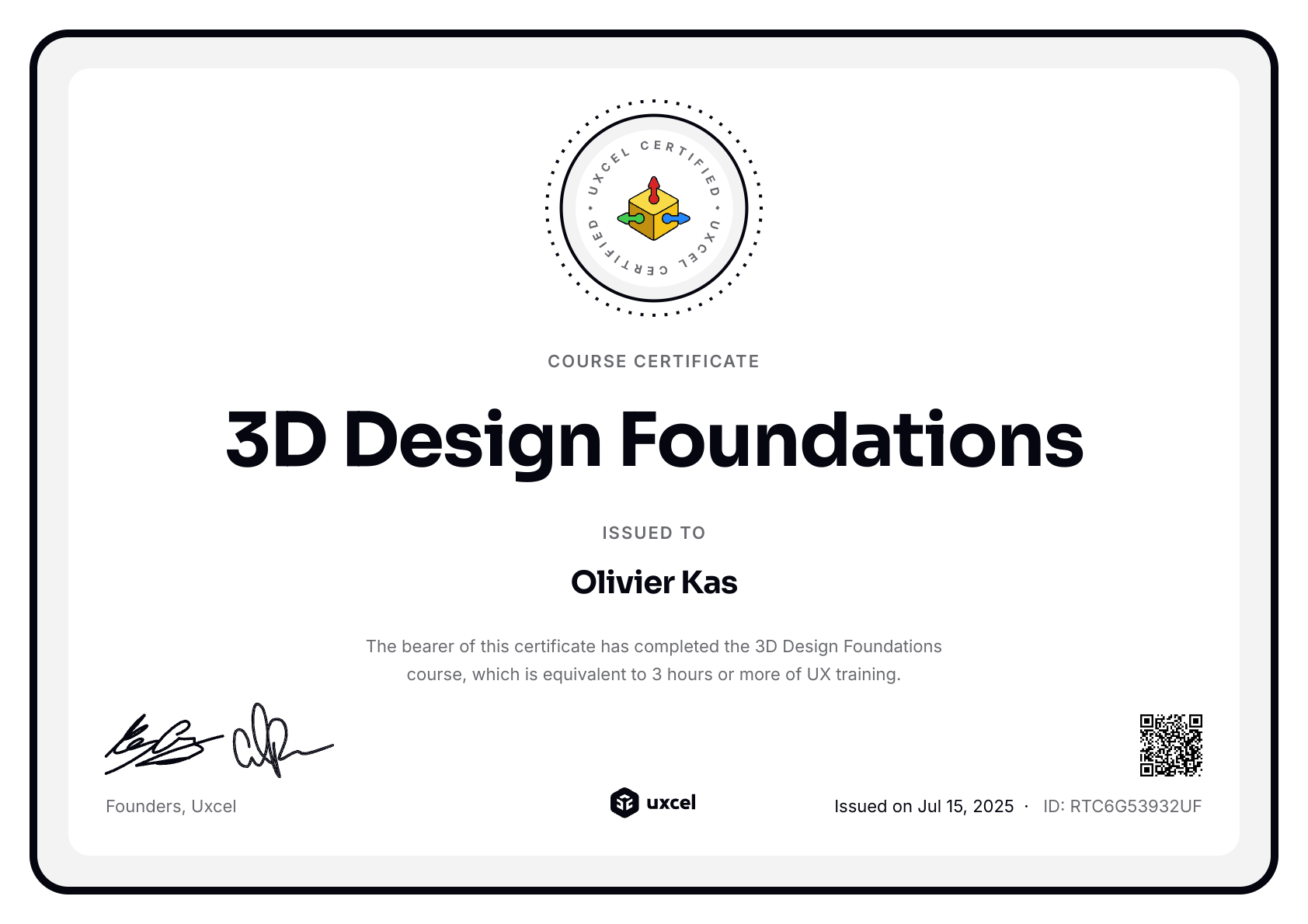 Olivier Kas's certificate